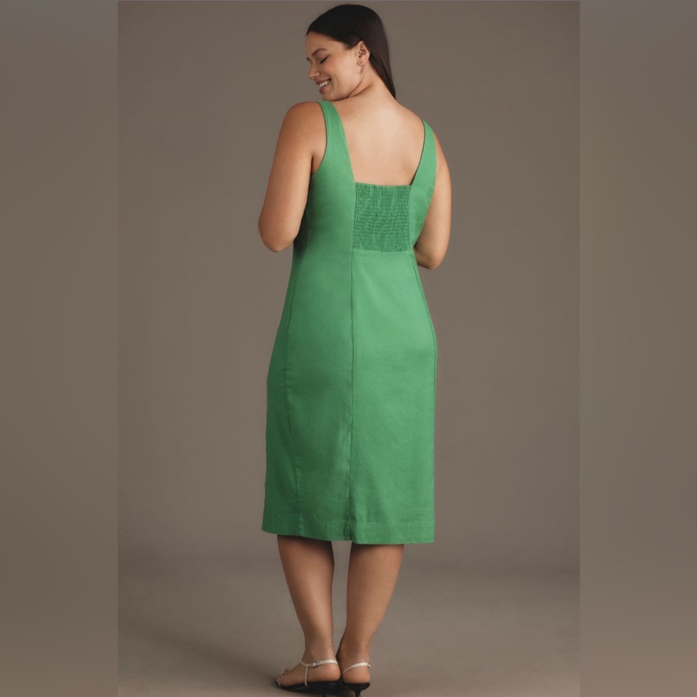 ✨ Anthropologie Sleeveless Square-Neck Linen Button Wrap Midi Dress Sz L - Picture 5 of 8